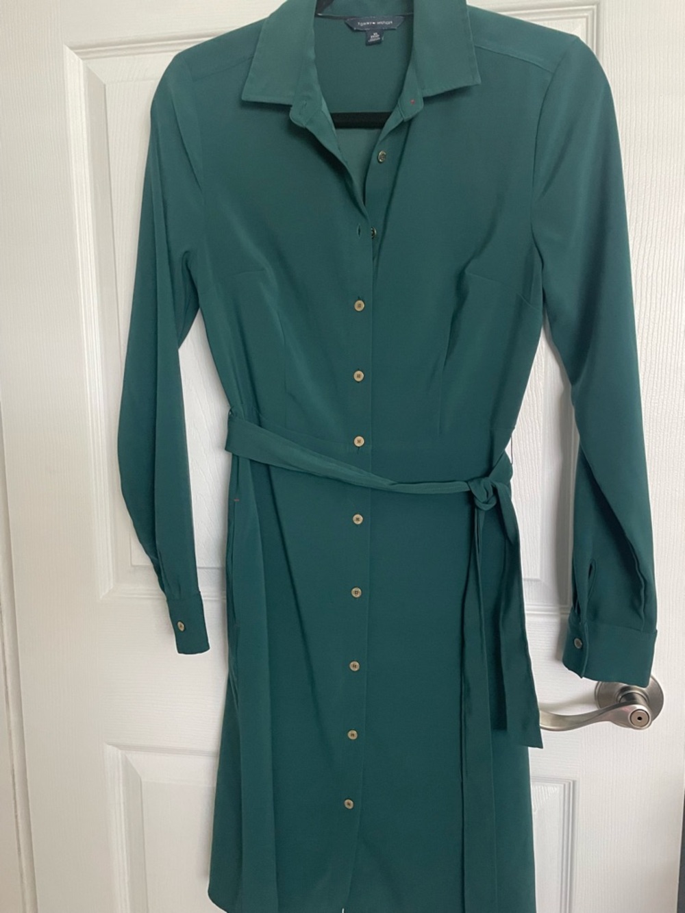 Tommy Hilfiger Emerald Green Long-Sleeve Button-Front Shirt Dress - Picture 3 of 4